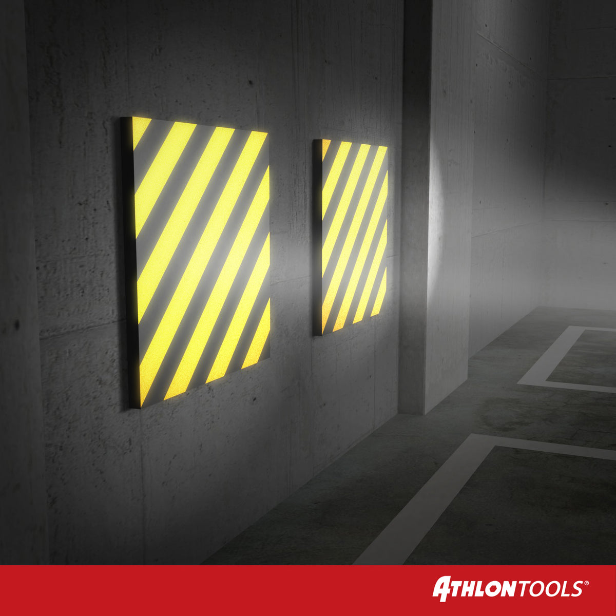 XXL Garagen-Wandschutz selbstklebend (gelb/schwarz reflektierend) 50 x –  ATHLON TOOLS