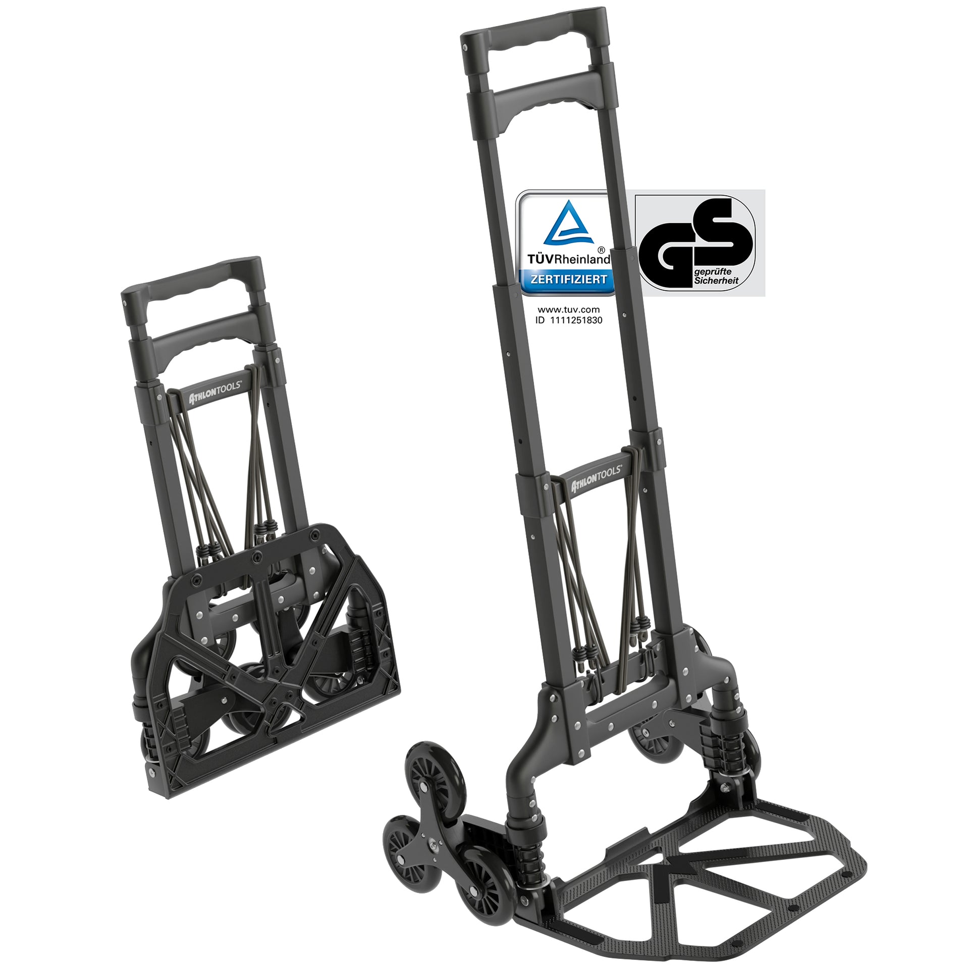 ATHLON TOOLS Treppensteiger Sackkarre klappbar TÜV geprüft – Profi Treppensackkarre aus Aluminium leicht - Extra Langer Griff 110cm & Ladefläche mit Anti Rutsch Pads - Transporthilfe für Treppen ATHLON TOOLS Treppensteiger Sackkarre klappbar TÜV geprüft – Profi Treppensackkarre aus Aluminium leicht - Extra Langer Griff 110cm & Ladefläche mit Anti Rutsch Pads - Transporthilfe für Treppen