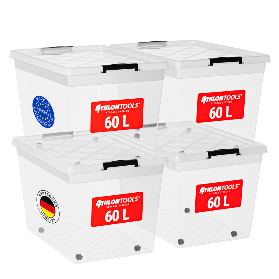 4x 60 L Aufbewahrungsboxen mit Deckel