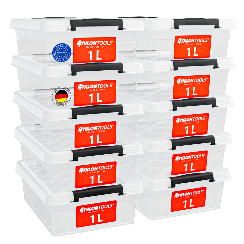 ATHLON TOOLS 10x 1L Aufbewahrungsboxen mit Deckel klein