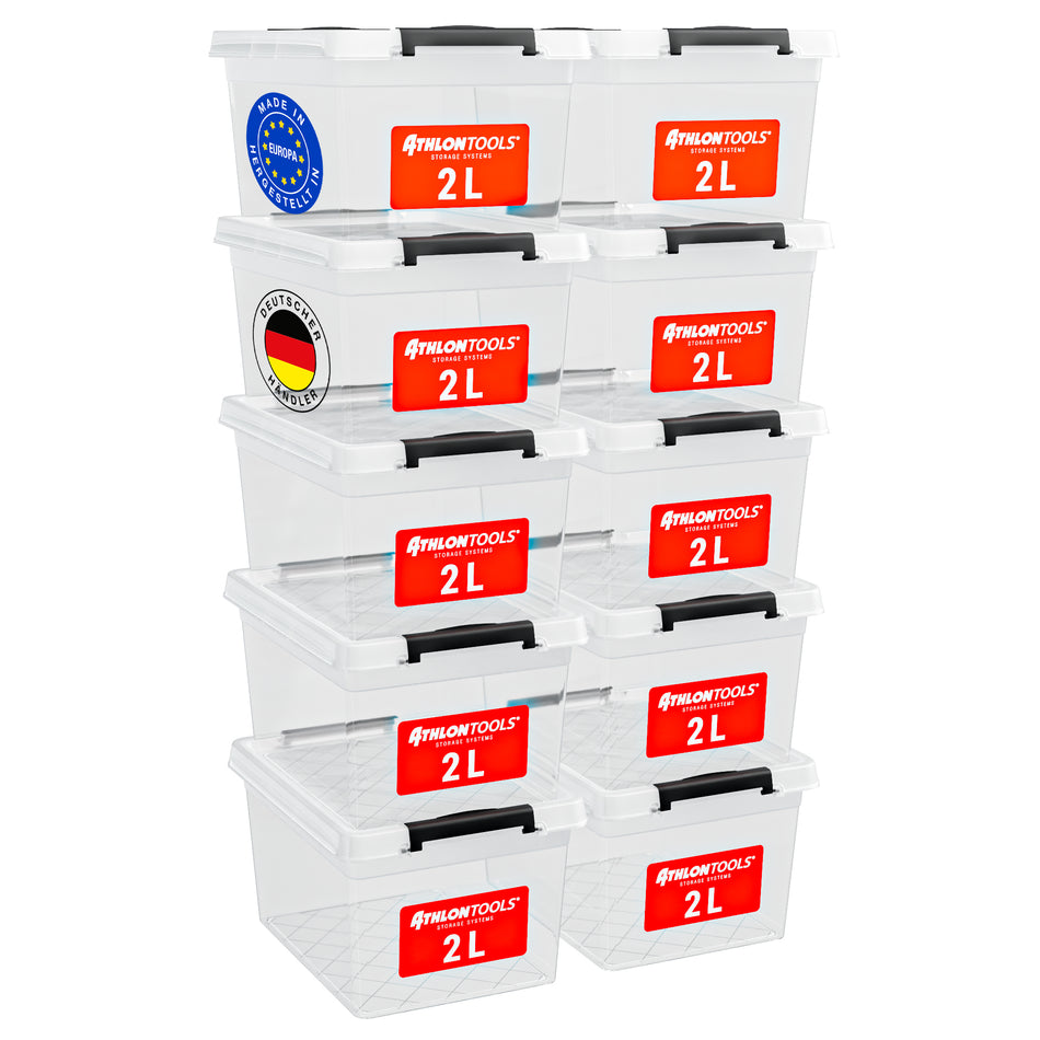 ATHLON TOOLS 10x 2L Aufbewahrungsboxen mit Deckel