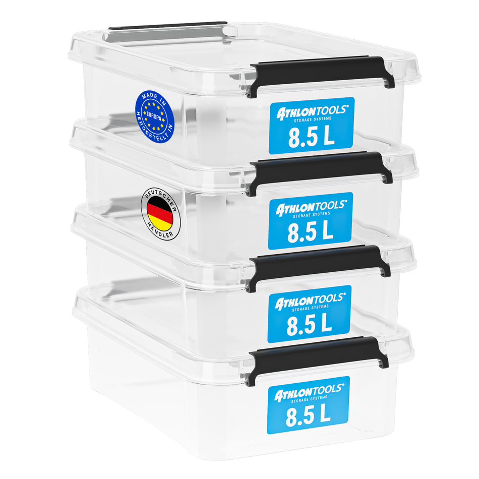ATHLON TOOLS 4x 8.5 L Aufbewahrungsboxen mit Deckel