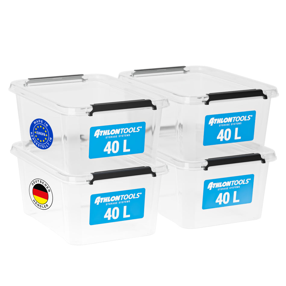 ATHLON TOOLS 4x 40 L Aufbewahrungsboxen mit Deckel