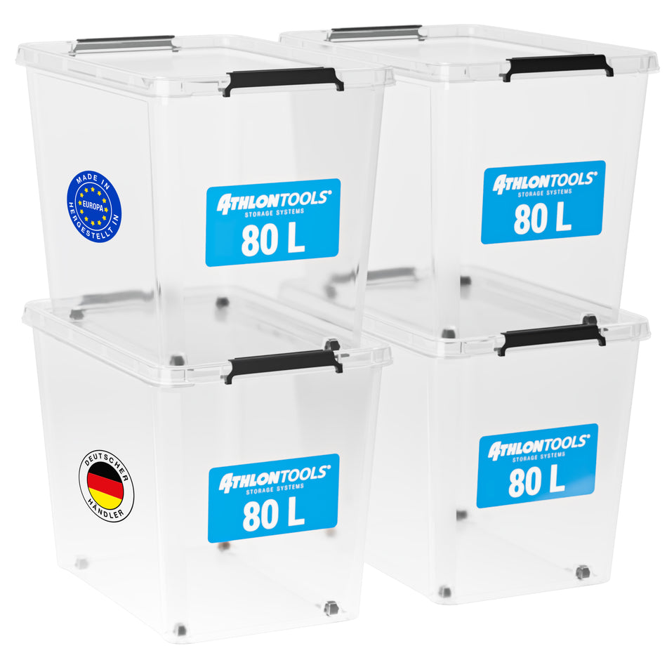 ATHLON TOOLS 4x 80 L Aufbewahrungsboxen mit Deckel