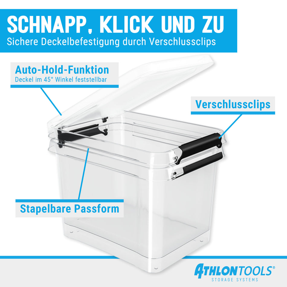 ATHLON TOOLS 4x 20 L Aufbewahrungsboxen mit Deckel