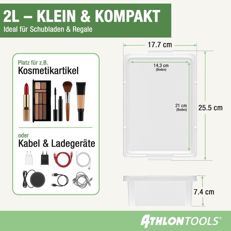 4x 2L Aufbewahrungsboxen – ohne Clips 1-Klick-Deckel