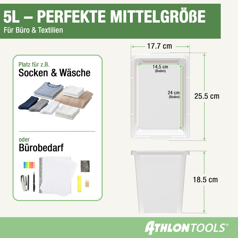 4x 5L Aufbewahrungsboxen – ohne Clips 1-Klick-Deckel