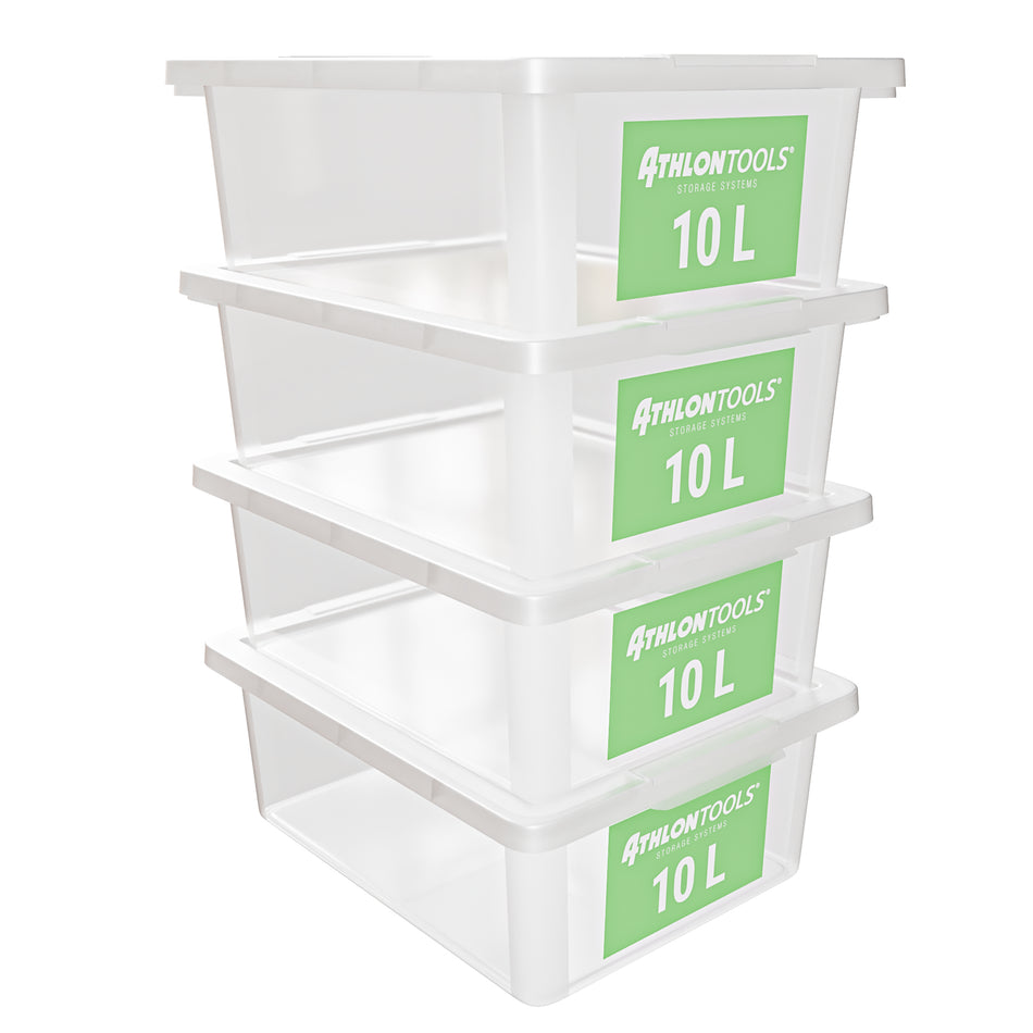 4x 10L Aufbewahrungsboxen – ohne Clips 1-Klick-Deckel