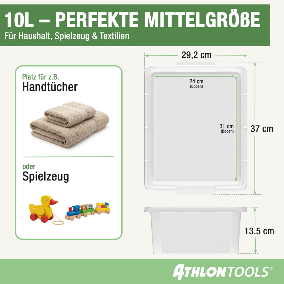 4x 10L Aufbewahrungsboxen – ohne Clips 1-Klick-Deckel