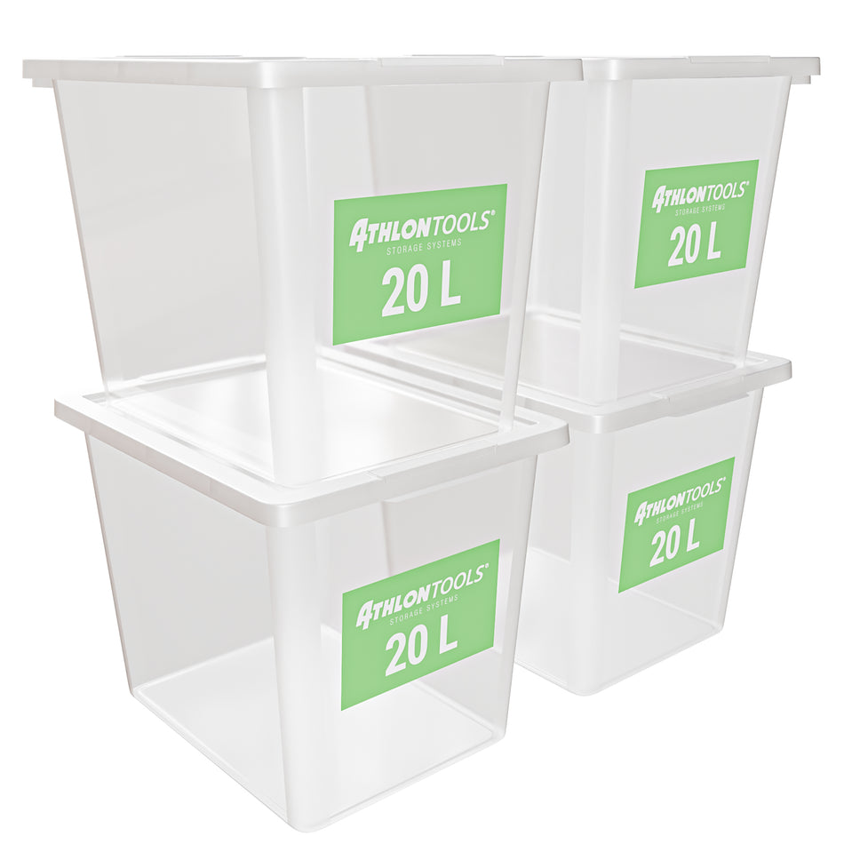 4x 20L Aufbewahrungsboxen - ohne Clips 1-Klick-Deckel