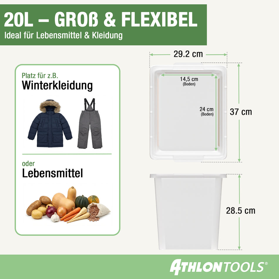 4x 20L Aufbewahrungsboxen - ohne Clips 1-Klick-Deckel