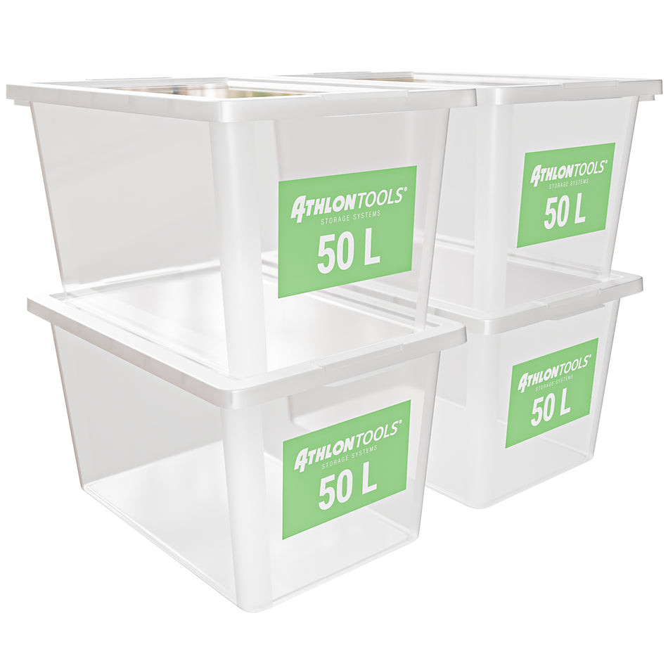 4x 50L Aufbewahrungsboxen – ohne Clips 1-Klick-Deckel