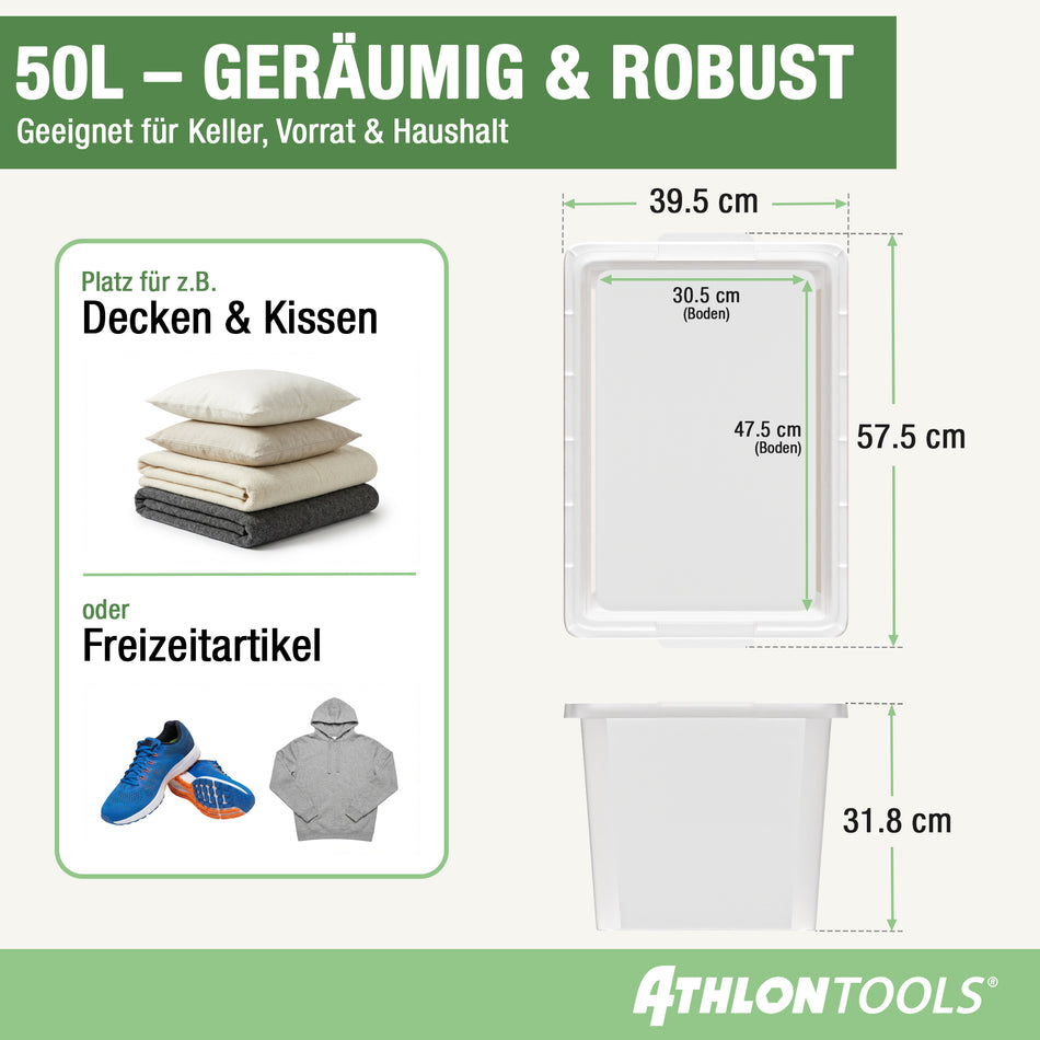 4x 50L Aufbewahrungsboxen – ohne Clips 1-Klick-Deckel