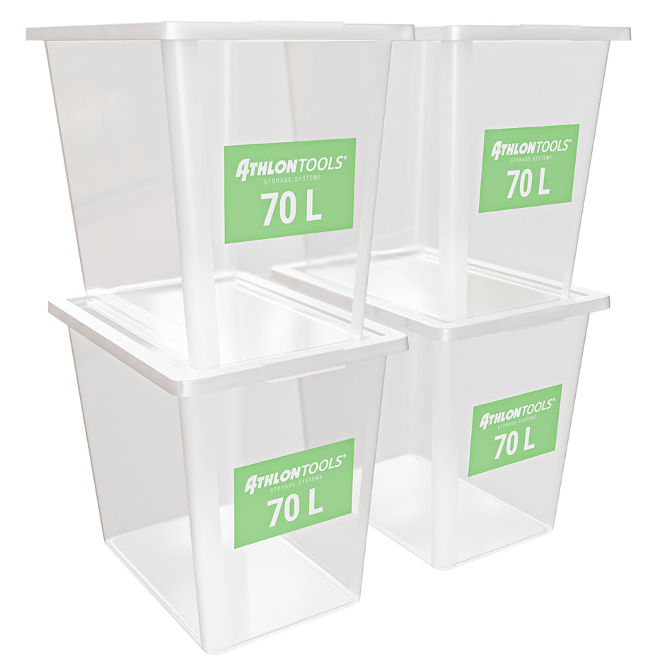 4x 70L Aufbewahrungsboxen – ohne Clips 1-Klick-Deckel