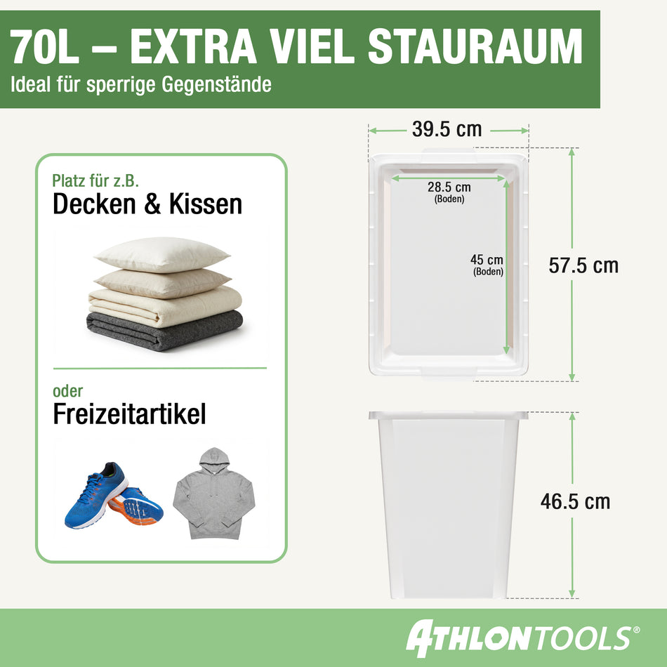 4x 70L Aufbewahrungsboxen – ohne Clips 1-Klick-Deckel