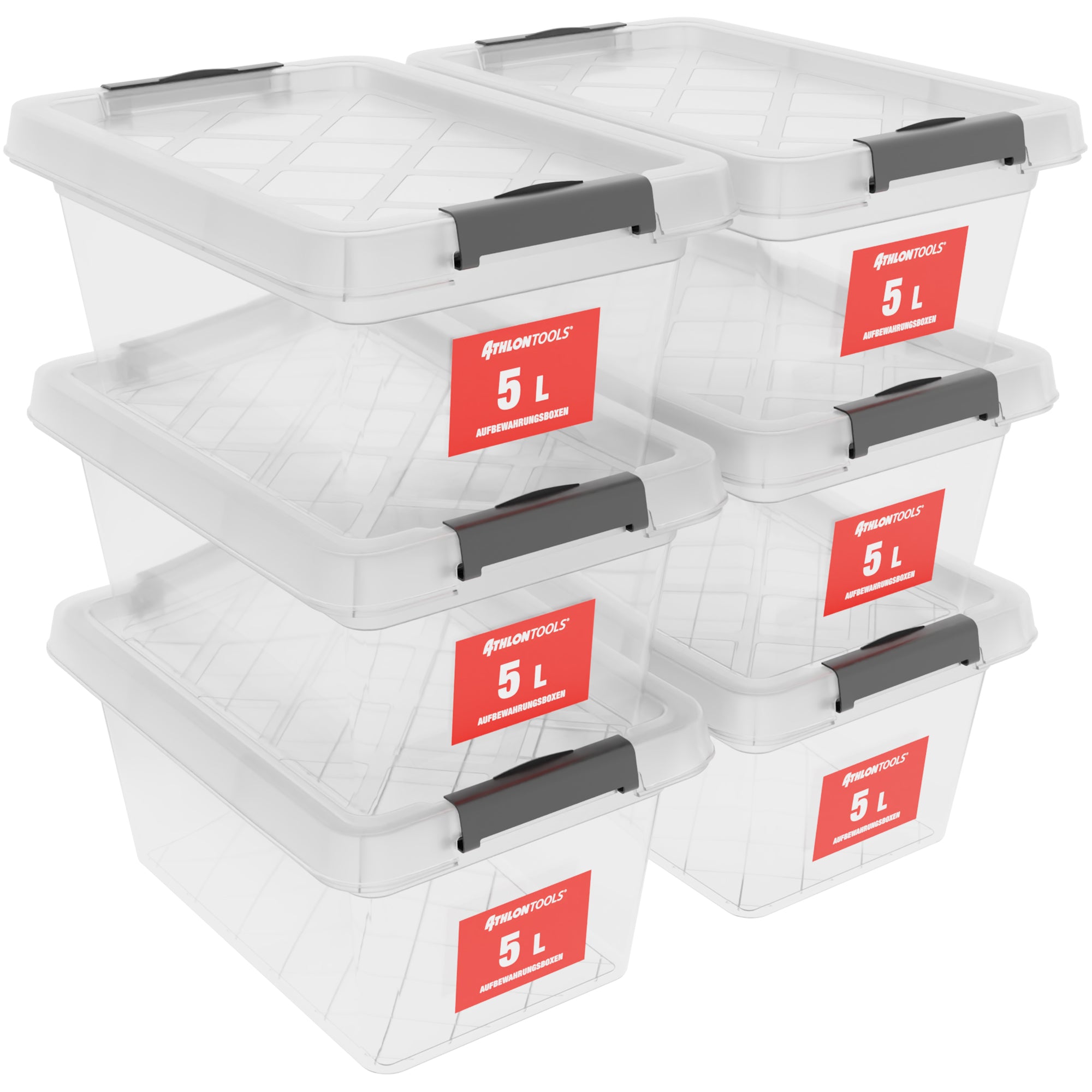 6x 5 L Aufbewahrungsboxen mit Deckel – ATHLON TOOLS